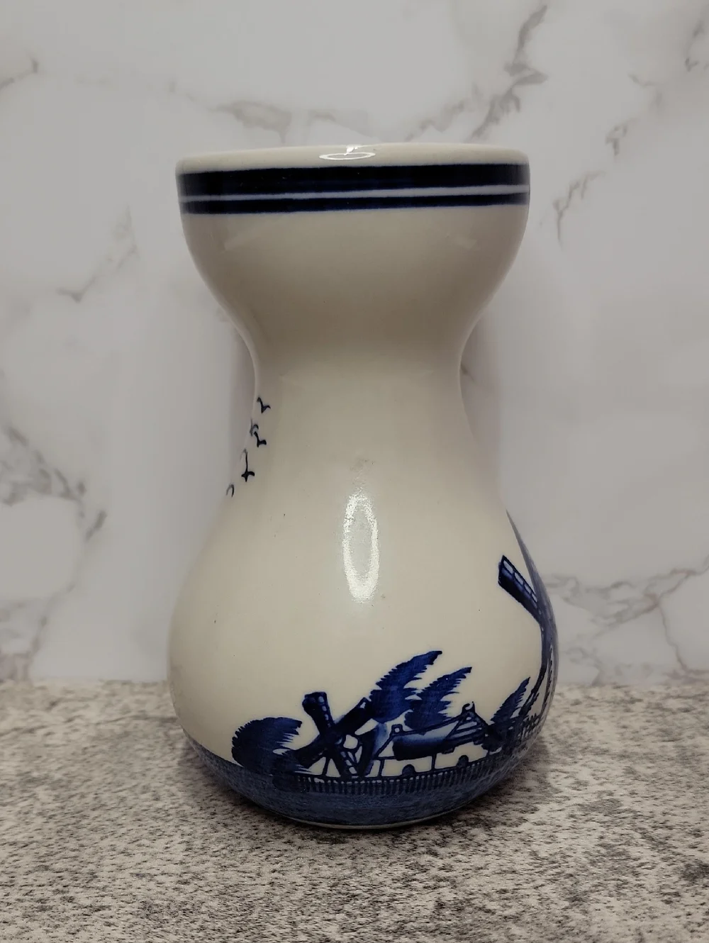 Vintage Delft Style Blue and White Windmill Vase